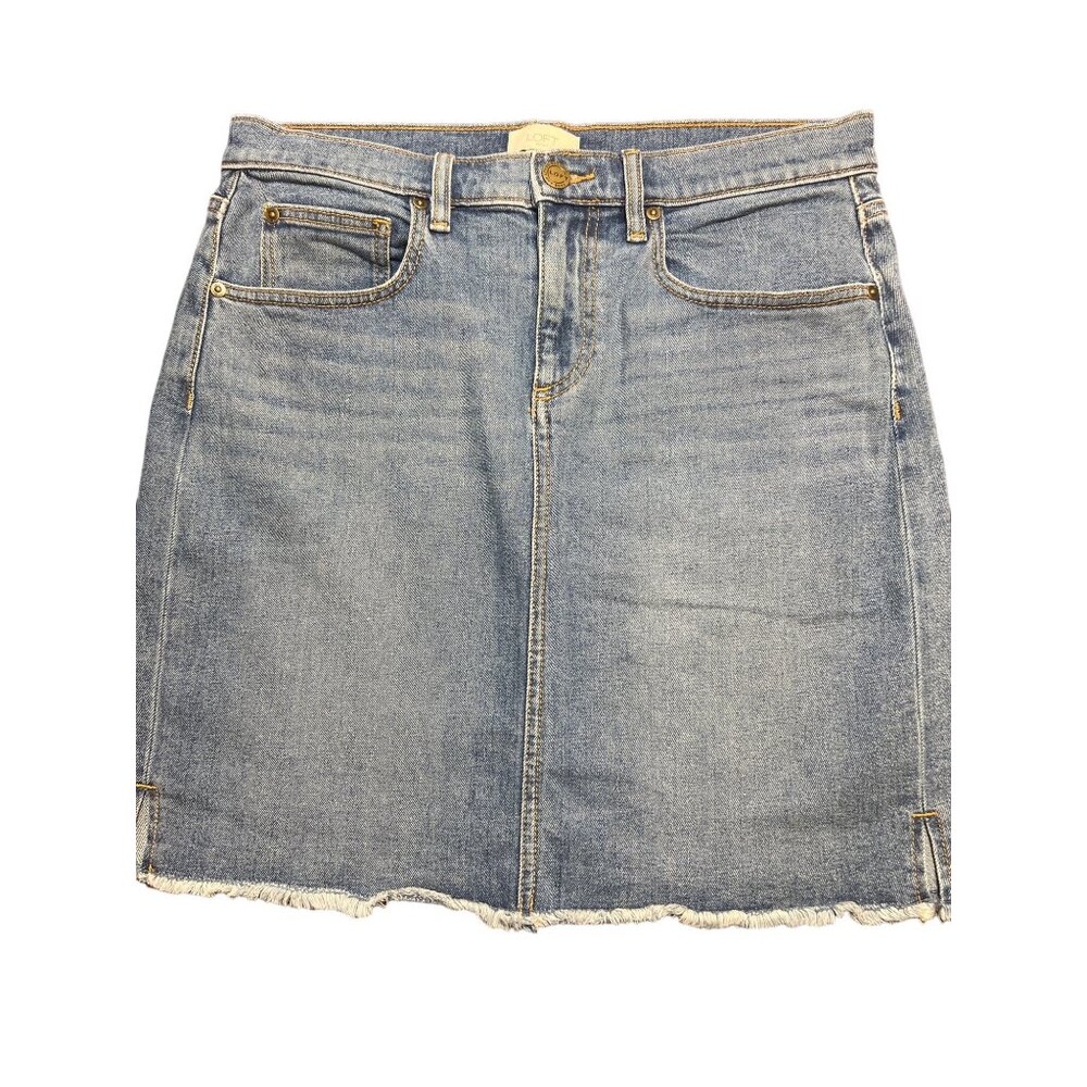 LOFT Denim Skirt Raw Hem Side Slits Size 6 Festival Boho Jeans